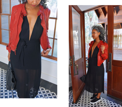 #OOTD Reformation LBD with Red Leather Jacket