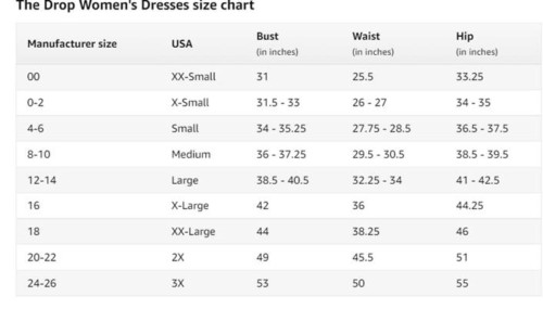 Amazon Dress Size Chart