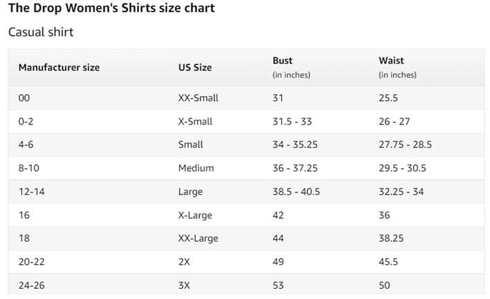 Amazon Shirt Size Chart